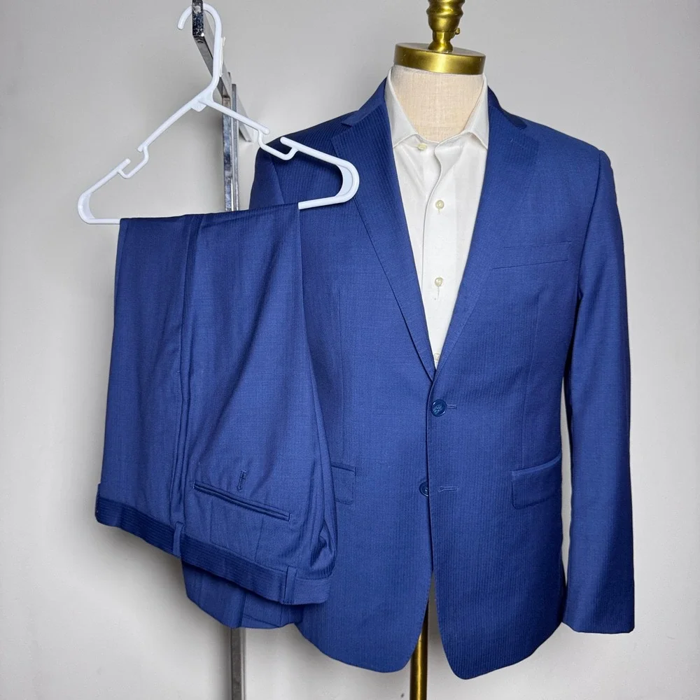 Calvin Klein Suit Mens 40S W32 Blue Solid Extreme Slim Fit 2-Button Wool